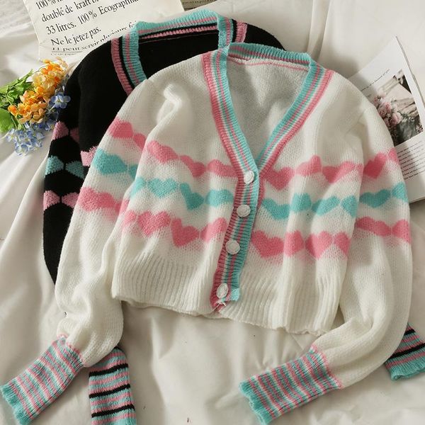 women's knits & tees knitted sweaters woman cardigans long sleeve heart print women causal sweater cardigan korean sweet outwear trend, White
women's knits & tees knitted sweaters woman cardigans long sleeve heart print women causal sweater cardigan korean sweet outwear trend, White