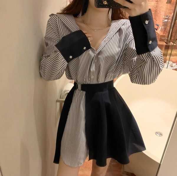 two piece dress 2021 spring summer fashion women korean version of the retro lace + stitching stripe shirt 2-piece sets, White
two piece dress 2021 spring summer fashion women korean version of the retro lace + stitching stripe shirt 2-piece sets, White