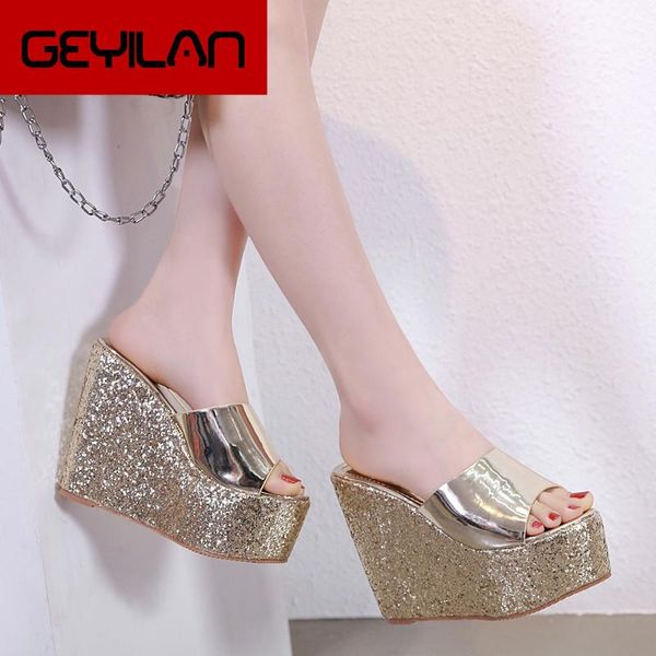 women summer 13cm high heels casual thick sandals comfortable almond-toe flock bling silver and glod wedge shoes, Black
women summer 13cm high heels casual thick sandals comfortable almond-toe flock bling silver and glod wedge shoes, Black
