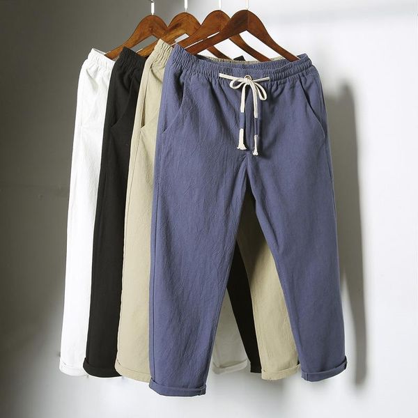 men's pants china style casual natural breathable cotton linen trousers white elastic waist straight joggers, Black
men's pants china style casual natural breathable cotton linen trousers white elastic waist straight joggers, Black