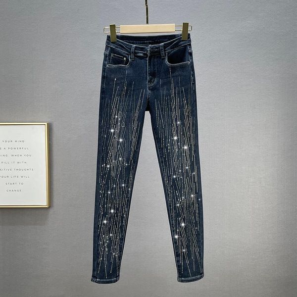 women's jeans skinny for women trendy 2021autumn high waist slim fit slimming european station rhinestone stretch pencil pants, Blue
women's jeans skinny for women trendy 2021autumn high waist slim fit slimming european station rhinestone stretch pencil pants, Blue
