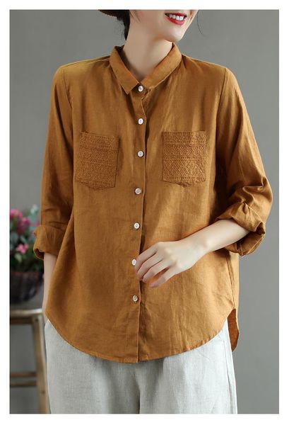 women's blouses & shirts 21autumn women vintage solid color loose embroidery asymmetric female linen fashion, White
women's blouses & shirts 21autumn women vintage solid color loose embroidery asymmetric female linen fashion, White