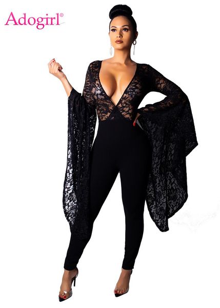 women's jumpsuits & rompers adogirl super big flare sleeve sheer lace jumpsuit women deep v neck romper night club overalls party outfi, Black;white
women's jumpsuits & rompers adogirl super big flare sleeve sheer lace jumpsuit women deep v neck romper night club overalls party outfi, Black;white