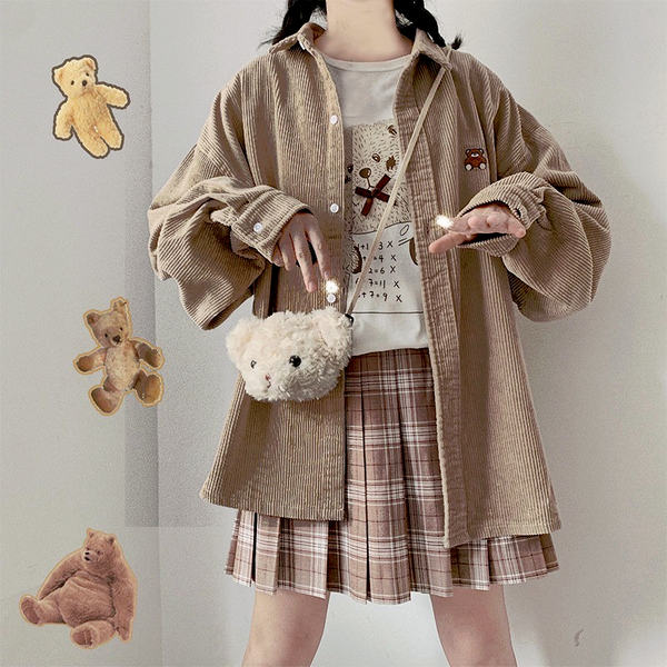 japanese cute bear embroidery corduroy shirt spring and autumn students loose lazy style soft girl jacket women college style, Black
japanese cute bear embroidery corduroy shirt spring and autumn students loose lazy style soft girl jacket women college style, Black