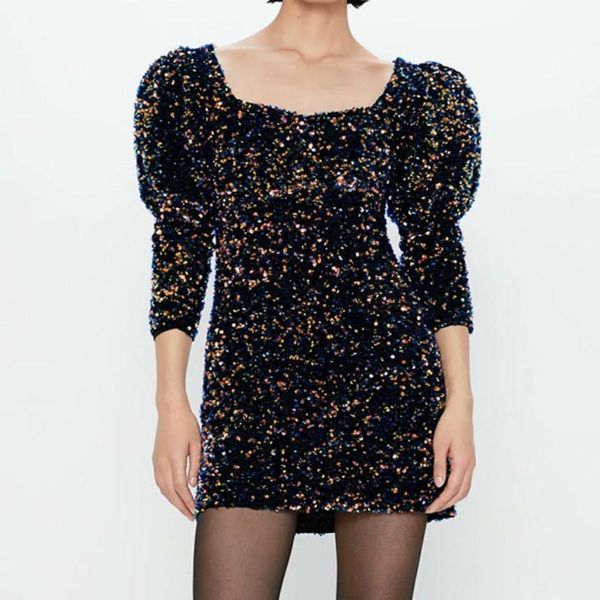 casual dresses fashion women's sequined mini dress sequins bling long sleeves elegant party vestidos night, Black;gray
casual dresses fashion women's sequined mini dress sequins bling long sleeves elegant party vestidos night, Black;gray