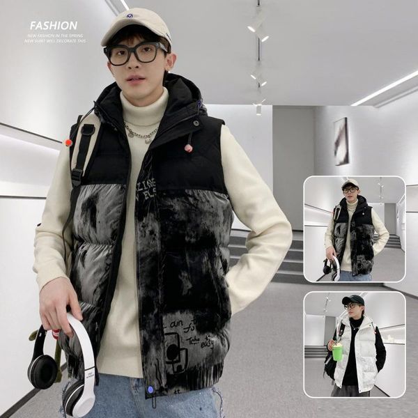 men's vests 2021 winter brand cotton vest warm jacket handsome padded korean youth trend coat men, Black;white
men's vests 2021 winter brand cotton vest warm jacket handsome padded korean youth trend coat men, Black;white