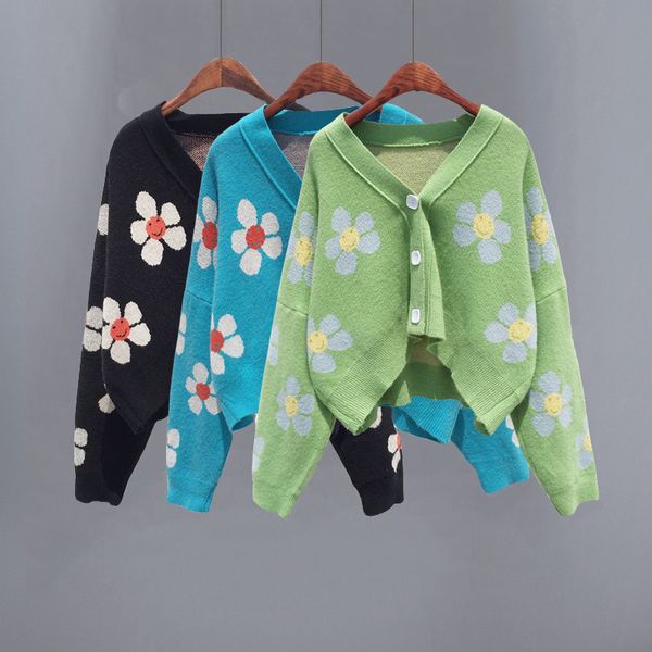 winter autumn korean sweater short cardigan college style flower knitwear loose v-neck knitted sweater cardigan women's 210420, White;black
winter autumn korean sweater short cardigan college style flower knitwear loose v-neck knitted sweater cardigan women's 210420, White;black