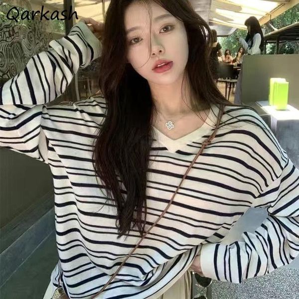 women's sweaters pullovers women lazy french style striped sweater outerwear autumn 2021 all-match thin v-neck jumpers spring fall loos, White;black
women's sweaters pullovers women lazy french style striped sweater outerwear autumn 2021 all-match thin v-neck jumpers spring fall loos, White;black