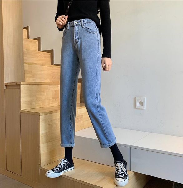 women's jeans real s korean chic style retro denim straight., Blue
women's jeans real s korean chic style retro denim straight., Blue