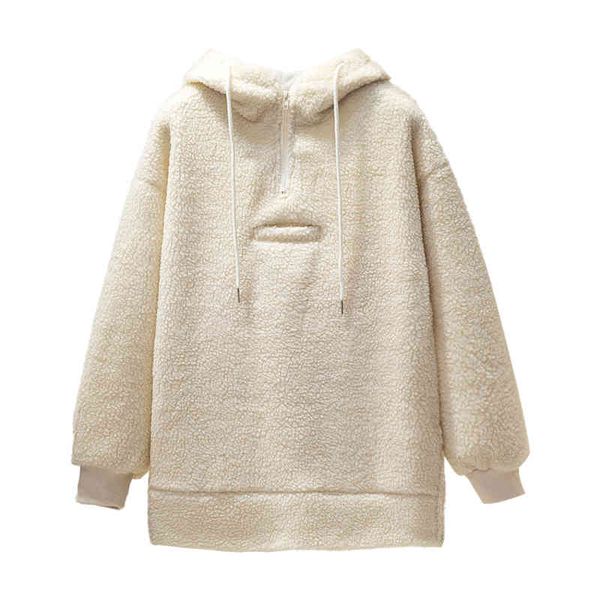 red beige brown hooded pocket loose hoodies pullover solid fleece faux fur lambwool h0112 210514, Black
red beige brown hooded pocket loose hoodies pullover solid fleece faux fur lambwool h0112 210514, Black
