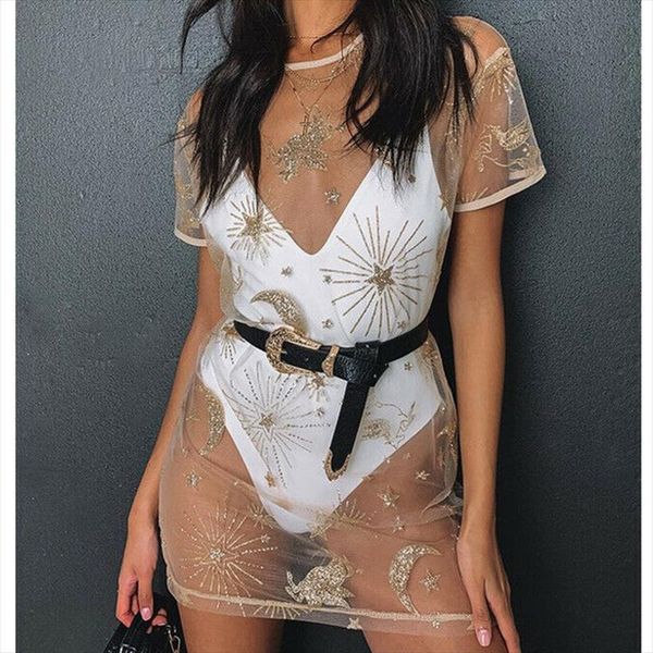summer beach loose star moon womens dress print sequins bikini cover up mesh see through short sleeve mini vestido, Black;gray
summer beach loose star moon womens dress print sequins bikini cover up mesh see through short sleeve mini vestido, Black;gray