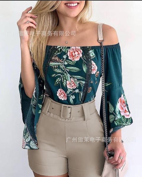 women's tracksuits fashion printed straight neck off shoulder short sleeve, Gray
women's tracksuits fashion printed straight neck off shoulder short sleeve, Gray