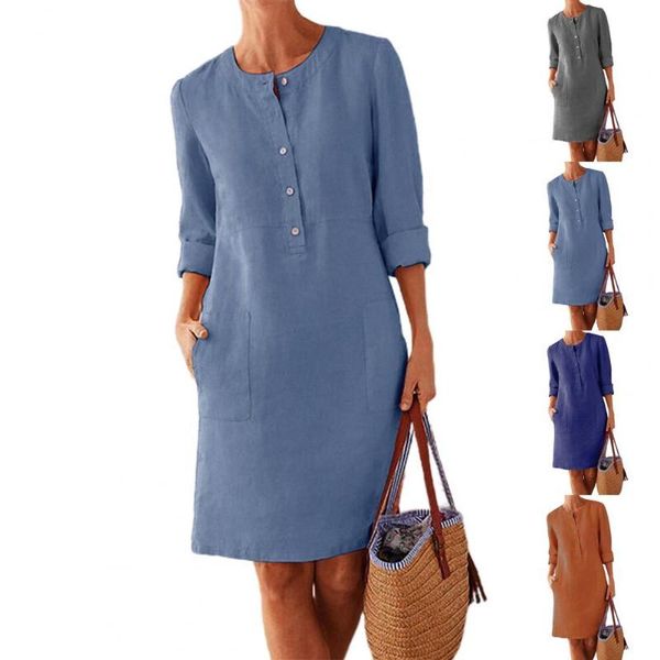 casual dresses women dress solid color pockets summer round neck long sleeve buttons dating 2021 spring party cotton big size, Black;gray
casual dresses women dress solid color pockets summer round neck long sleeve buttons dating 2021 spring party cotton big size, Black;gray