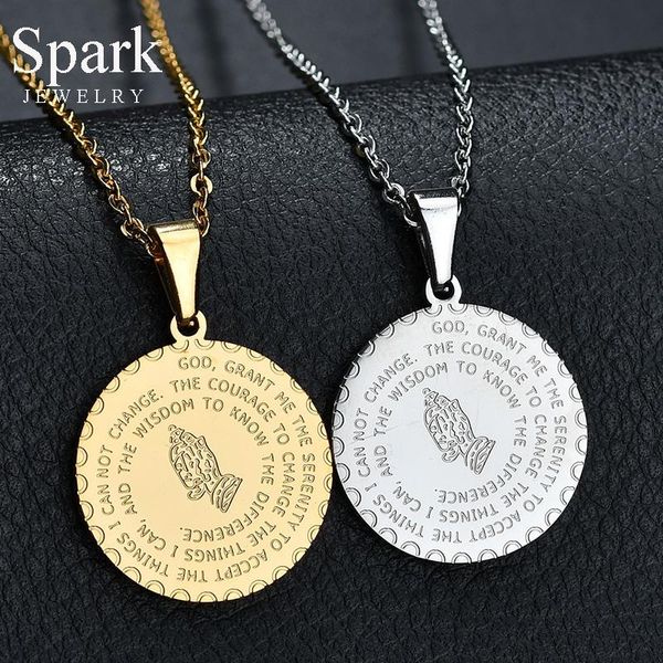 pendant necklaces spark religious praying hands serenity bible verse stainless steel coin amulet necklace jewelry gift, Silver
pendant necklaces spark religious praying hands serenity bible verse stainless steel coin amulet necklace jewelry gift, Silver