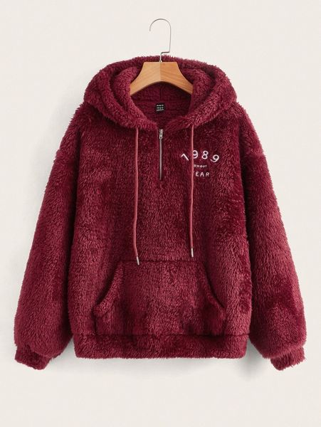 letter embroidery drawstring teddy hoodie 64c0#, White;black
letter embroidery drawstring teddy hoodie 64c0#, White;black