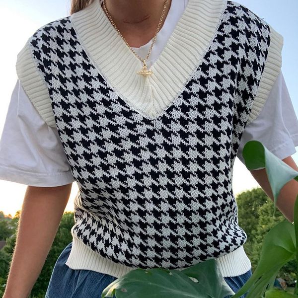autumn vintage sweater vests loose thousand bird plaid v-neck knit waistcoat sweater vest female sweater high street 210514, White
autumn vintage sweater vests loose thousand bird plaid v-neck knit waistcoat sweater vest female sweater high street 210514, White