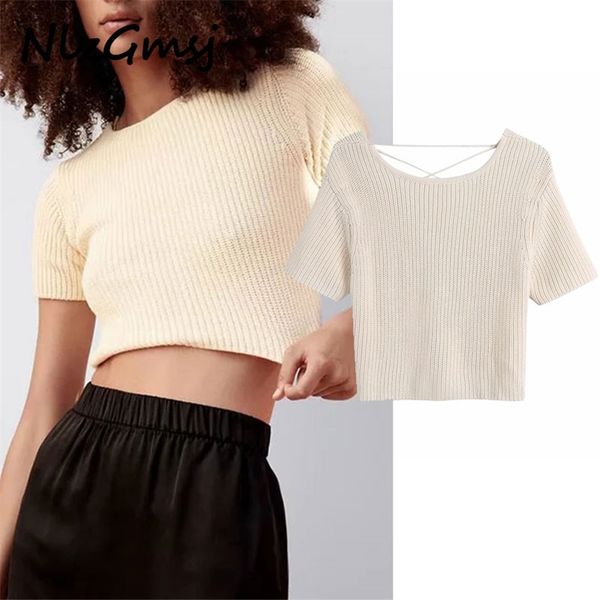 t shirt women spring summer fashion backless knitted short t-shirt for women o-neck lady outwear 04 210628, White 
t shirt women spring summer fashion backless knitted short t-shirt for women o-neck lady outwear 04 210628, White