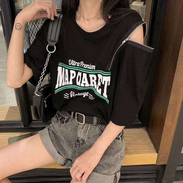 women's t-shirt 2021 summer korean loose clothing design sense zipper off shoulder short sleeve female student trend, White
women's t-shirt 2021 summer korean loose clothing design sense zipper off shoulder short sleeve female student trend, White