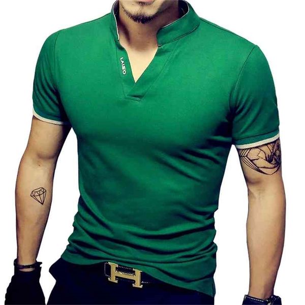 men's v neck t shirt summer fashion solid short sleeve men laiso print collar slim fit mens op ees 210714, White;black
men's v neck t shirt summer fashion solid short sleeve men laiso print collar slim fit mens op ees 210714, White;black