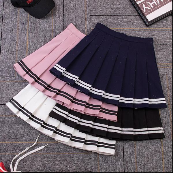 high waist striped pleated elastic women skirt sweet mini dance plaid, Black
high waist striped pleated elastic women skirt sweet mini dance plaid, Black