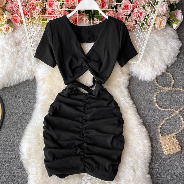 two piece dress women black mini bodycon twist front v-neck hollow out waist folds pleated backless night club vestidos ln40, White
two piece dress women black mini bodycon twist front v-neck hollow out waist folds pleated backless night club vestidos ln40, White