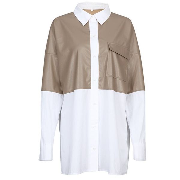 long sleeve shirt women blusas loose casual stitching pu leather mid-length coats chic fashion clothing 210510, White
long sleeve shirt women blusas loose casual stitching pu leather mid-length coats chic fashion clothing 210510, White
