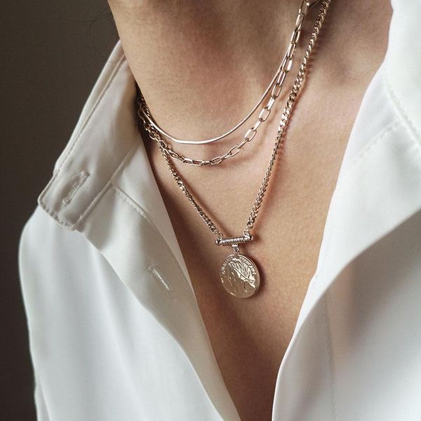 pendant necklaces hip hop multi-layer chain portrait necklace for women gold color plating coin female party gift jewelry, Silver
pendant necklaces hip hop multi-layer chain portrait necklace for women gold color plating coin female party gift jewelry, Silver