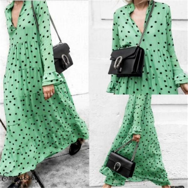 casual dresses 2021 summer women's long sleeve v plunge evening party oversized maxi polka dot dress, Black;gray
casual dresses 2021 summer women's long sleeve v plunge evening party oversized maxi polka dot dress, Black;gray
