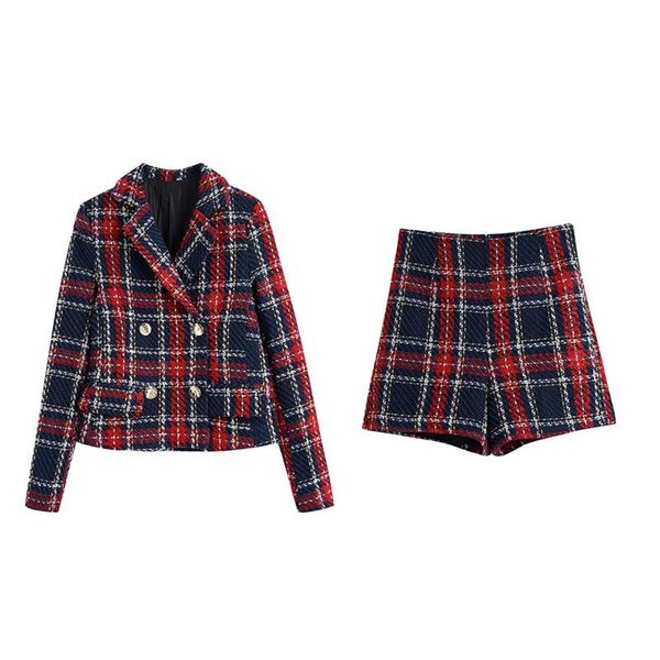 women's tracksuits woman elegant red-blue plaid tweed blzer suit 2021 autumn female high waisted textured shorts suits ladies england, Gray
women's tracksuits woman elegant red-blue plaid tweed blzer suit 2021 autumn female high waisted textured shorts suits ladies england, Gray