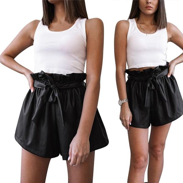 women's shorts 2021 women summer casual bow sashes pu leather beach high waist short fashion lady all matching, White;black
women's shorts 2021 women summer casual bow sashes pu leather beach high waist short fashion lady all matching, White;black