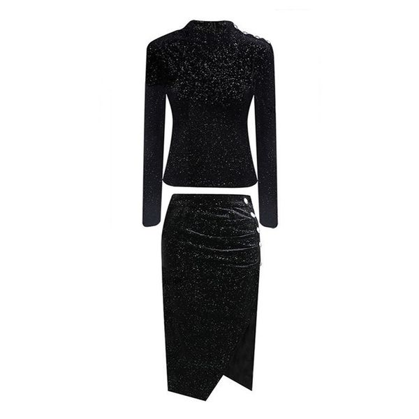 women black stand collar long sleeve pullover midi pencil skirt two piece set elegant spring button sheath t0124 210514, White
women black stand collar long sleeve pullover midi pencil skirt two piece set elegant spring button sheath t0124 210514, White