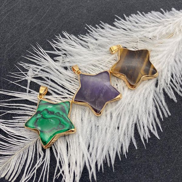charms 1pcs natural stone pendant five-pointed star shape multicolor electroplating charm diy women necklace cute jewelry accessories, Bronze;silver
charms 1pcs natural stone pendant five-pointed star shape multicolor electroplating charm diy women necklace cute jewelry accessories, Bronze;silver
