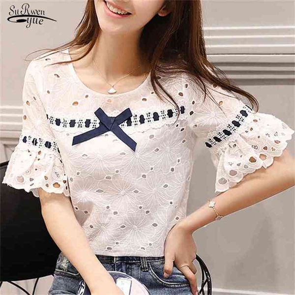 women and blouses short sleeve ladies sweet nice female hollow lace blouse shirt blusa feminina 210421, White
women and blouses short sleeve ladies sweet nice female hollow lace blouse shirt blusa feminina 210421, White