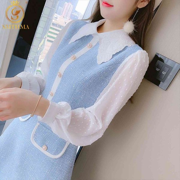 autumn and winter blue womens dress chiffon patchwork tweed woolen embroidery turndown collar chic vestidos, Black;gray
autumn and winter blue womens dress chiffon patchwork tweed woolen embroidery turndown collar chic vestidos, Black;gray