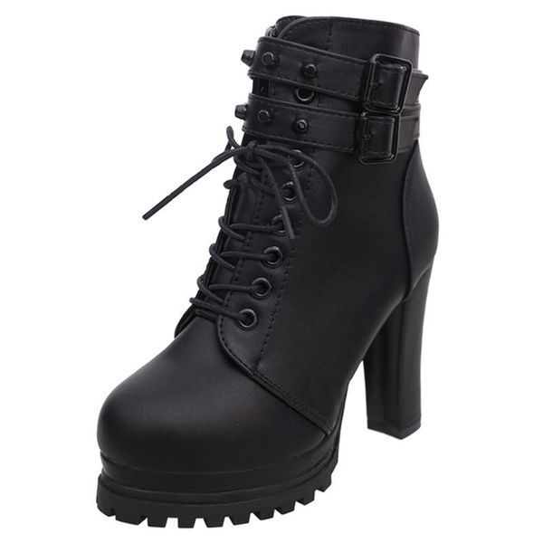 boots karin plus size 35-39 woman shoes platform spike heels shoelace buckle straps rivet ankel autumn black booties