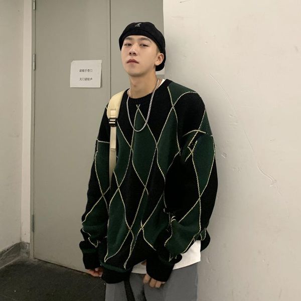 men's sweaters qiwn winter contrasting color sweater diamond plaid thickened knitwear round neck pullover loose, White;black
men's sweaters qiwn winter contrasting color sweater diamond plaid thickened knitwear round neck pullover loose, White;black