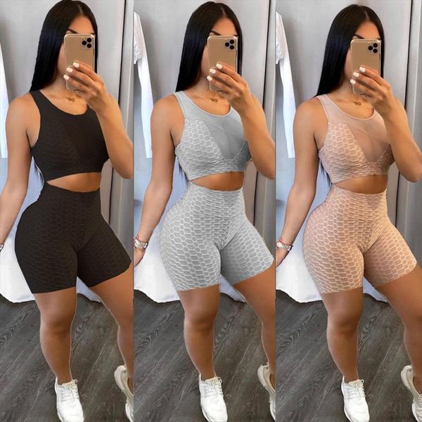 solid waffle sheer mesh womens tracksuits patchhwork sleeveless tank shorts set casual sporty active jogger suit fitness two piece, Gray
solid waffle sheer mesh womens tracksuits patchhwork sleeveless tank shorts set casual sporty active jogger suit fitness two piece, Gray