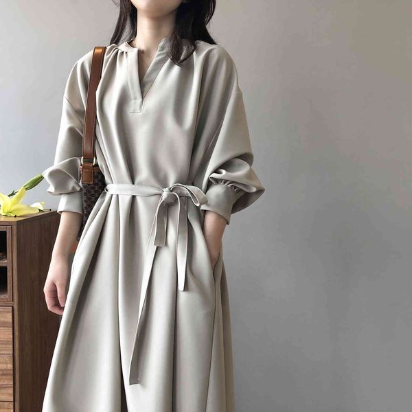 casual dresses women long solid color loose style vintage oversize with belt spring clothes vestidos ntdz, Black;gray
casual dresses women long solid color loose style vintage oversize with belt spring clothes vestidos ntdz, Black;gray