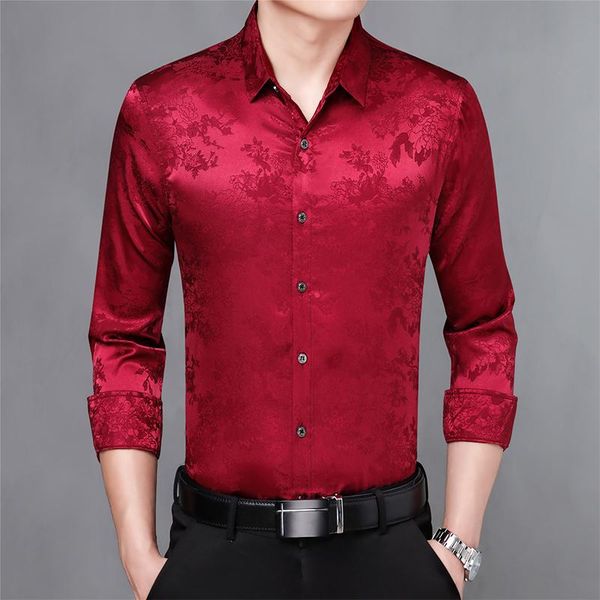 men's casual shirts silk spring floral clothes male soft social shirt long sleeve dress streetwear, White;black
men's casual shirts silk spring floral clothes male soft social shirt long sleeve dress streetwear, White;black