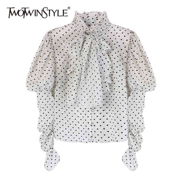twotwinstyle polka dot elegant shirt for women stand collar puff long sleeve vintage blouse female fashion clothing 210517, White
twotwinstyle polka dot elegant shirt for women stand collar puff long sleeve vintage blouse female fashion clothing 210517, White