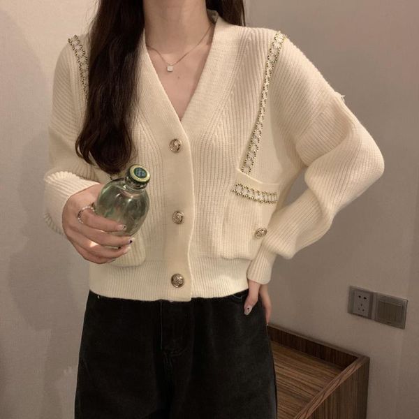 women's knits & tees autumn v-neck loose long sleeve knit cardigan sweater, White
women's knits & tees autumn v-neck loose long sleeve knit cardigan sweater, White