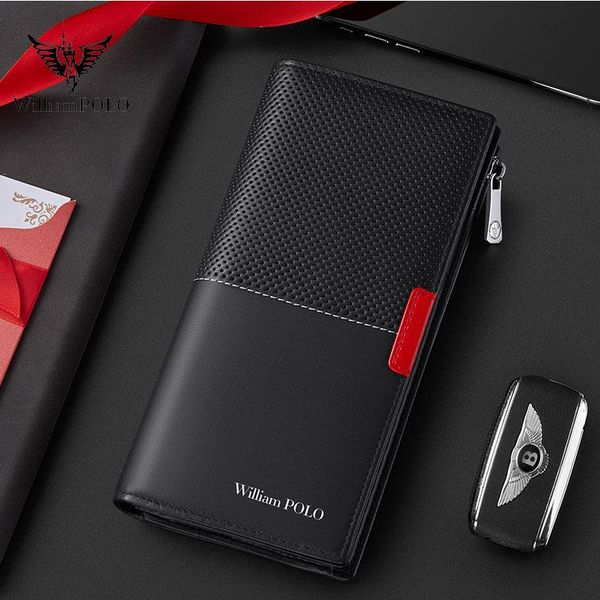wallet men's long leather card bag large zipper business clutch black wallets, Red;black
wallet men's long leather card bag large zipper business clutch black wallets, Red;black