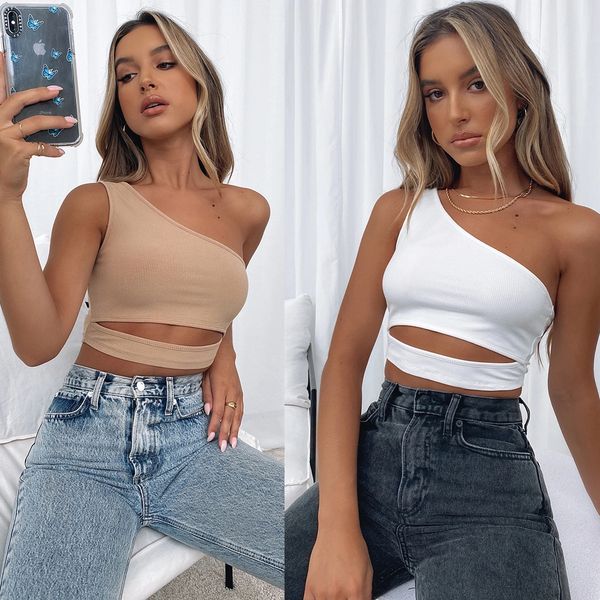 2021 spring and summer europe and the united states multicolor leakage navel new women's slant shoulder sling vest, White
2021 spring and summer europe and the united states multicolor leakage navel new women's slant shoulder sling vest, White