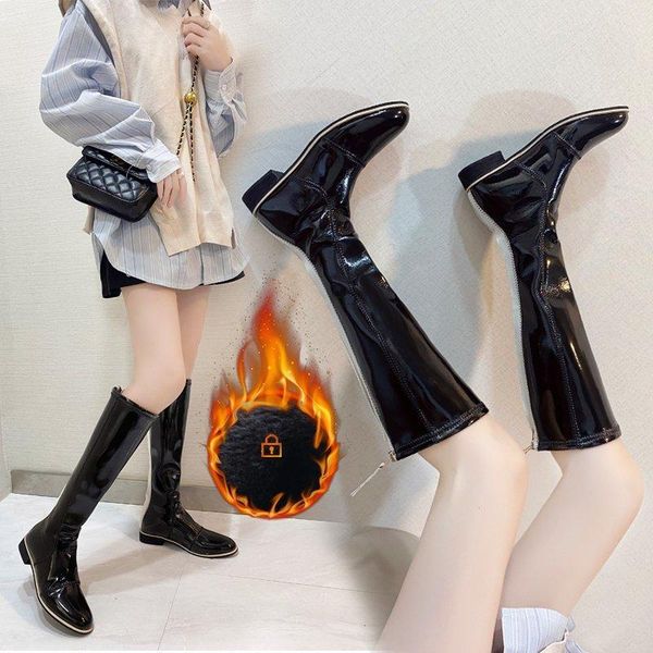 boots women 2021 shoes zipper thigh high heels winter footwear low pointy rubber over-the-knee ladies leather, Black 
boots women 2021 shoes zipper thigh high heels winter footwear low pointy rubber over-the-knee ladies leather, Black