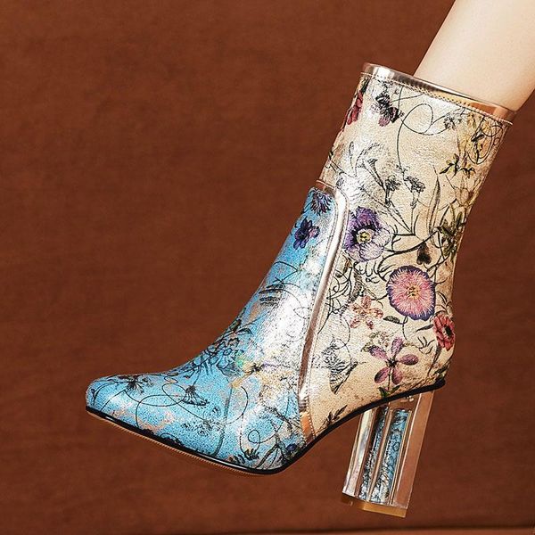 style women's shoes autumn print transparent crystal thick heel boots 40-43, Black
style women's shoes autumn print transparent crystal thick heel boots 40-43, Black