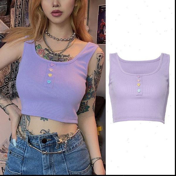 women camis u neck short crop candy color heart buttons ribbed knit vest purple off shoulder harajuku slim, White
women camis u neck short crop candy color heart buttons ribbed knit vest purple off shoulder harajuku slim, White