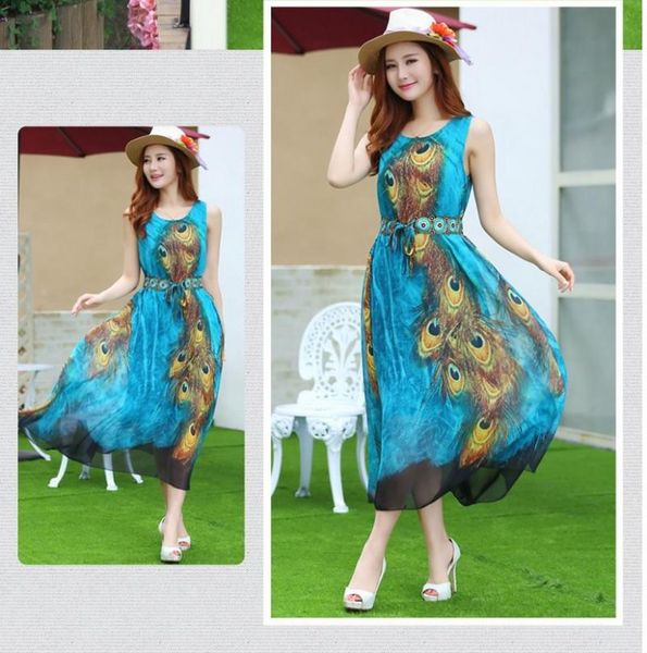 arrival women's european-style chiffon peacock print dress with original belt casual dresses, Black;gray
arrival women's european-style chiffon peacock print dress with original belt casual dresses, Black;gray
