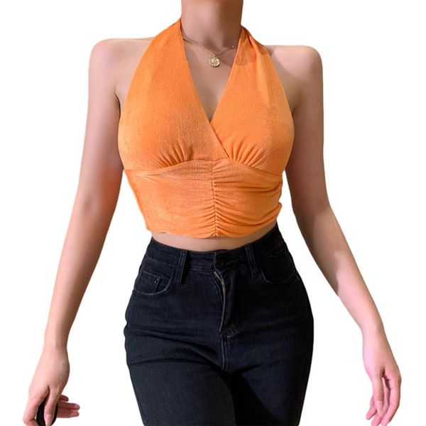 women's tanks & camis women close-fitting vest orange solid color deep v-neck sleeveless crop, White
women's tanks & camis women close-fitting vest orange solid color deep v-neck sleeveless crop, White