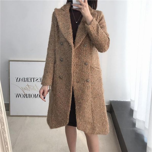 women's wool & blends fashion tweed overcoat autumn winter double-breasted coat b155, Black
women's wool & blends fashion tweed overcoat autumn winter double-breasted coat b155, Black