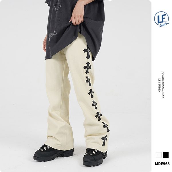 casual pants lawfoo products in spring and summer of 2021 guochao men's cross embroidered loose, Black
casual pants lawfoo products in spring and summer of 2021 guochao men's cross embroidered loose, Black